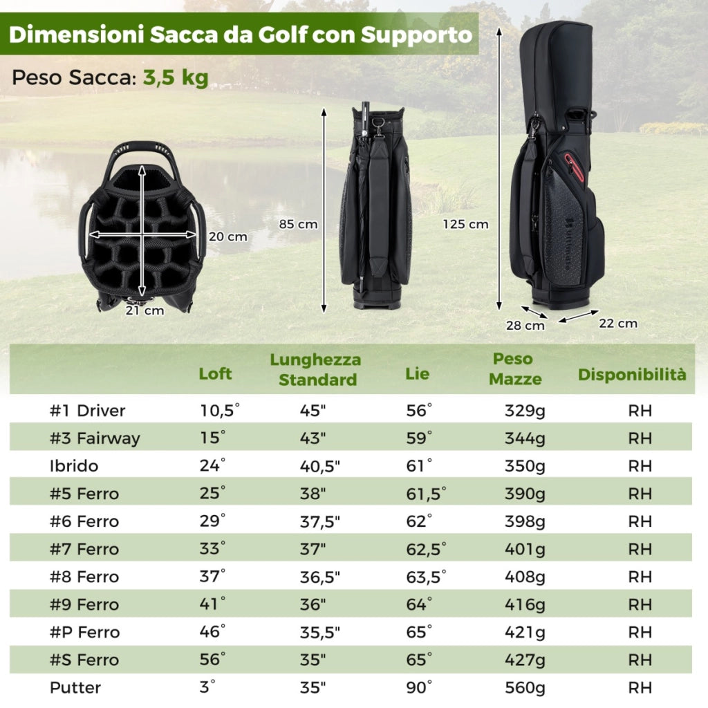 Set completo di mazze golf da uomo con borsa da golf portatile, Completo putter e copertura antipioggia