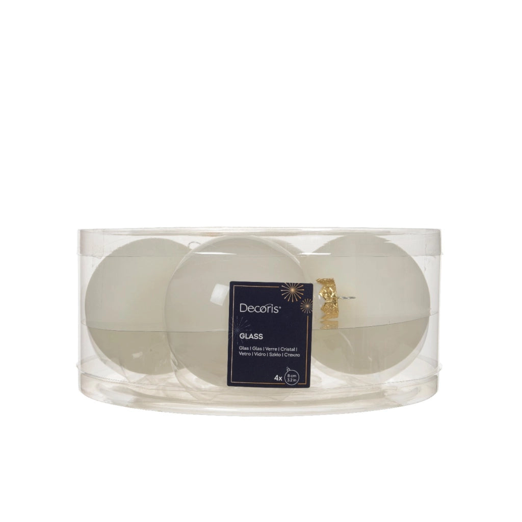 Box 4 Palline Vt bianco neve trasparente d8cm