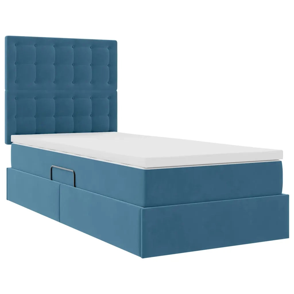 Letto con contenitore e LED Blu Scuro 100 x 200 cm Velluto