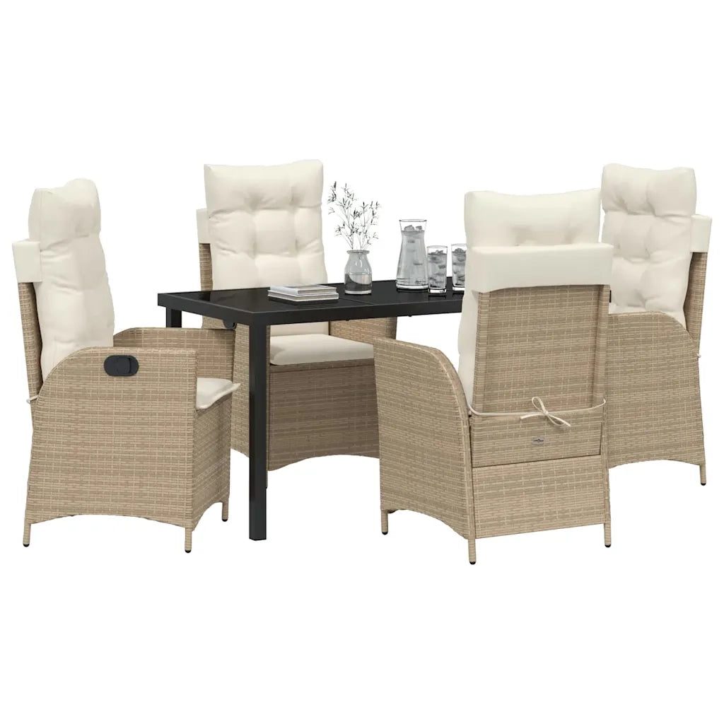 Set da Pranzo per Giardino con cuscino 5 pcs Beige polyrattan