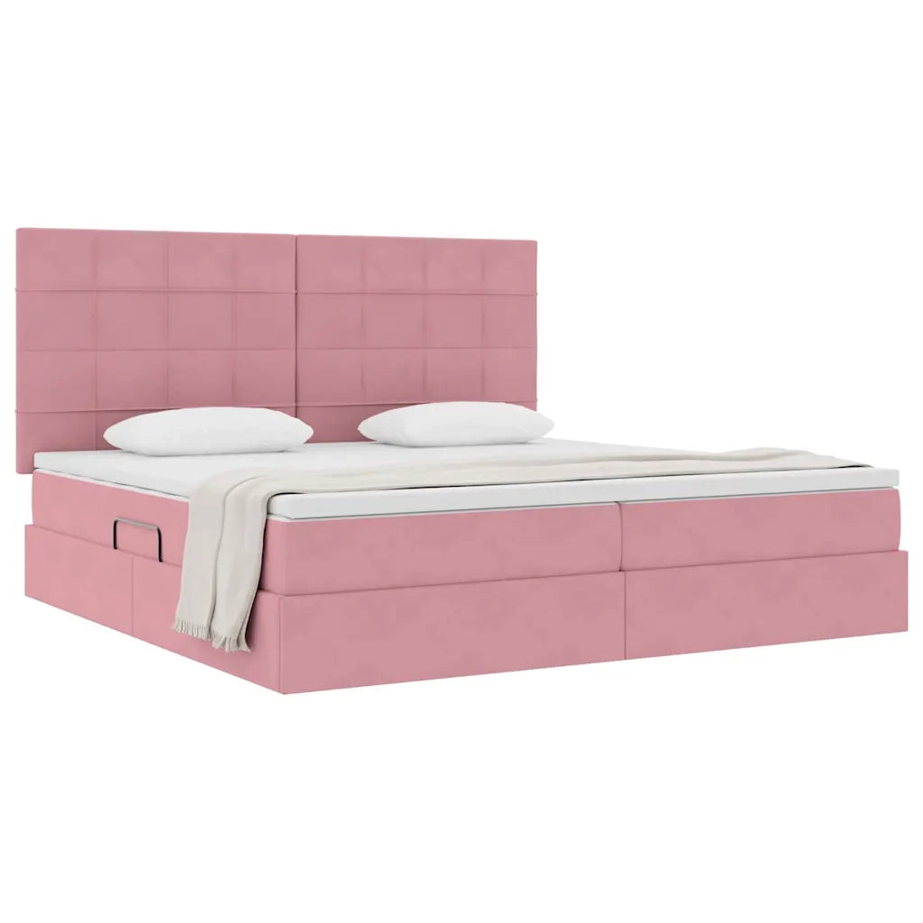 Letto con contenitore e materasso Rosa 200 x 200 cm Velluto 3372056