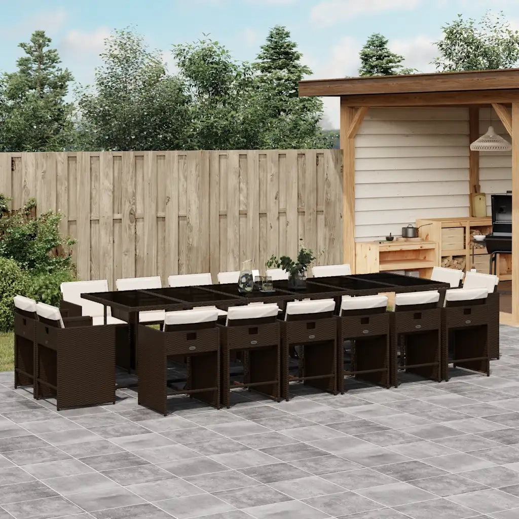Set da Pranzo da Giardino 17 pz con Cuscini Marrone Polyrattan 3211245