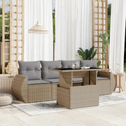 Set Divano da Giardino 5 pz con Cuscini Beige in Polyrattan