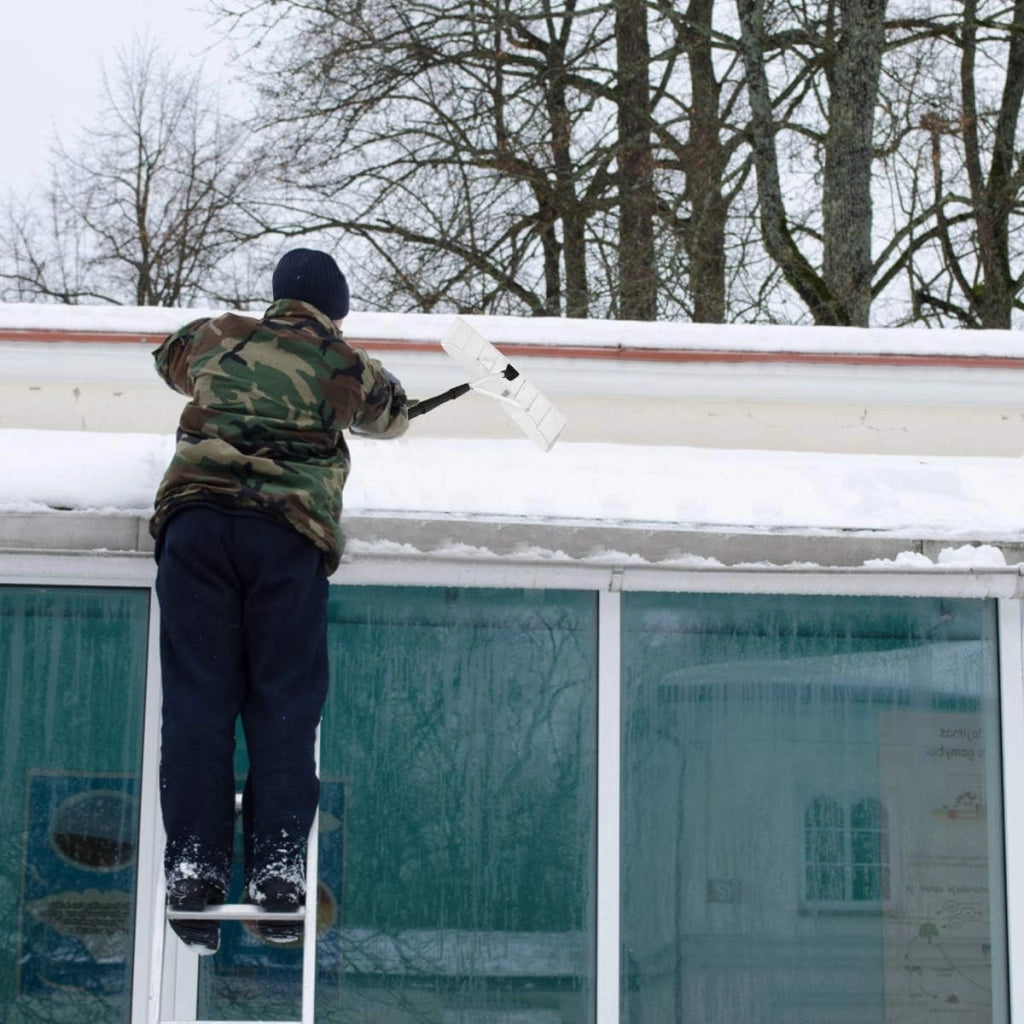 Rastrello da neve per tetti e Auto, telescopico e allungabile da 200 cm a 630 cm, pala da neve in alluminio, per vari occasioni, maniglia antiscivolo, con chiusura, bianco argenteo