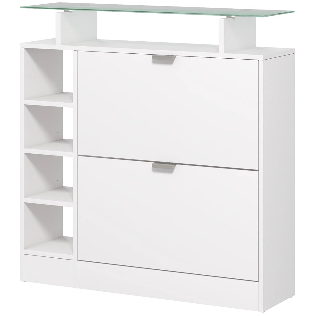 Mobiletto per Scarpe con Cassetti e Ripiani Aggiustabili ¨C Minimal ¨C Bianco 89x25x92 cm