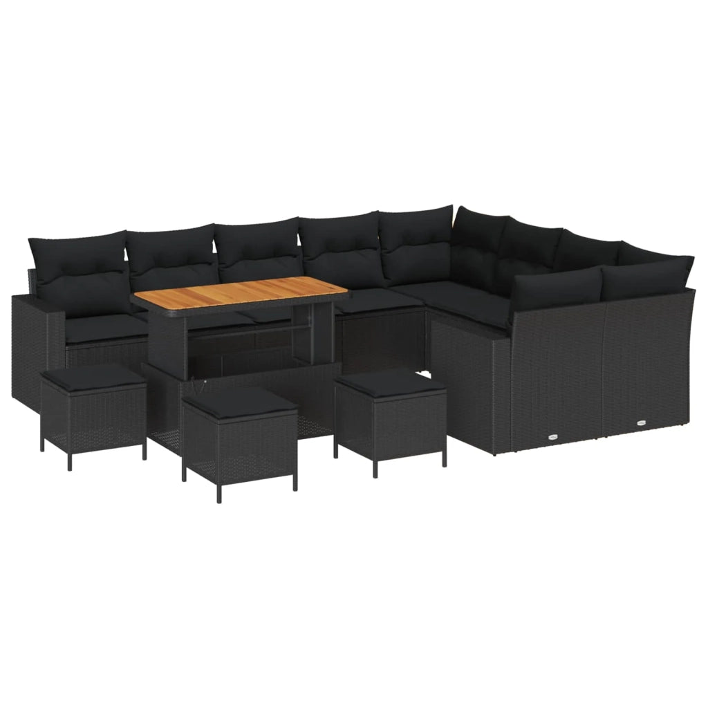 Set Divano da Giardino con cuscino 14 pcs Nero polyrattan 3363609