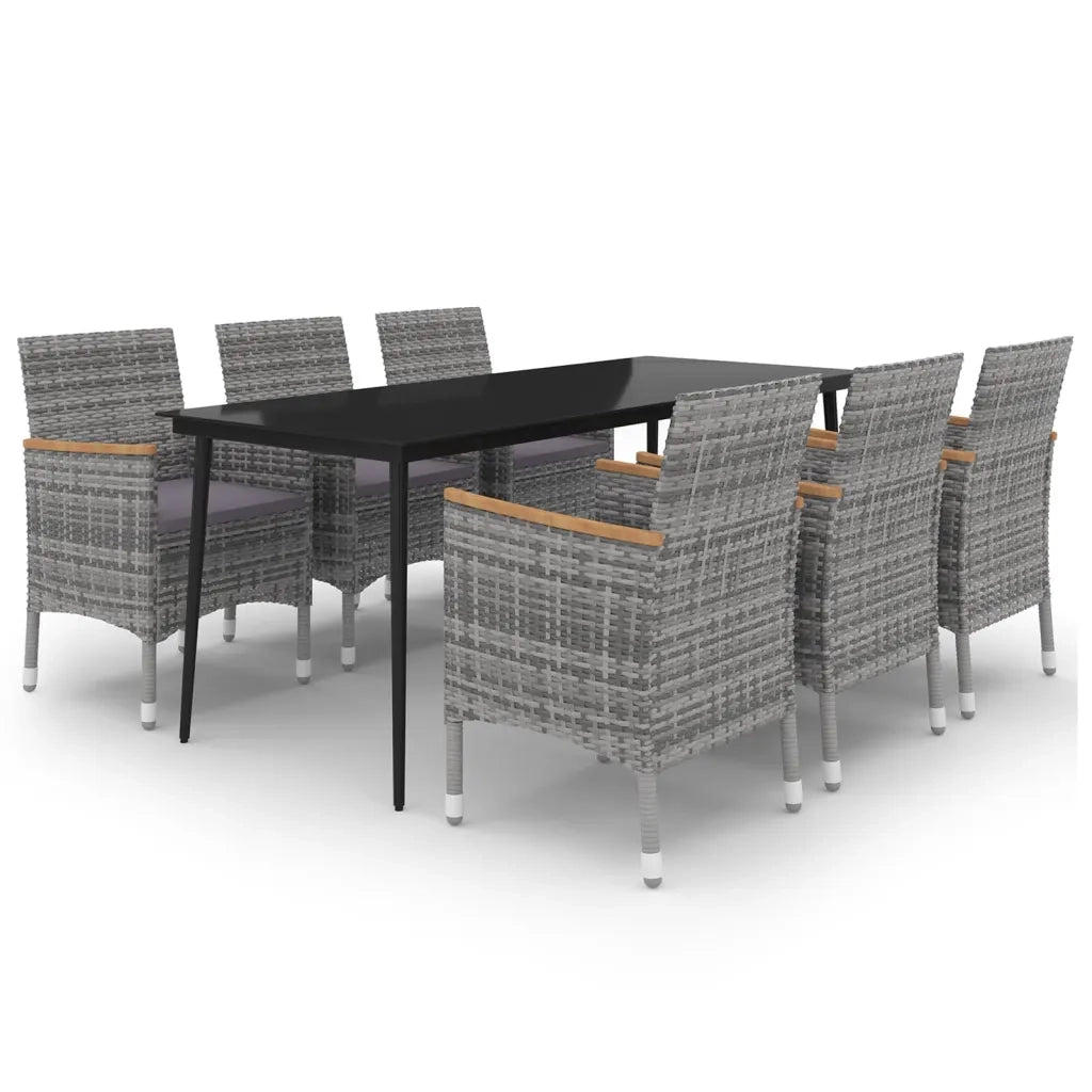 Set da Pranzo da Giardino con Cuscini 7 pz Polyrattan e Vetro 3099791