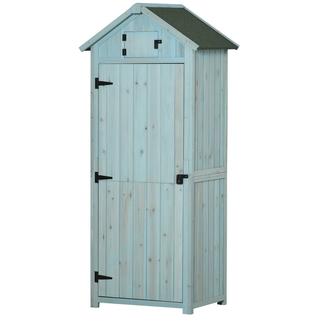 Armadio da giardino ¨C zephmum ¨C 3 ripiani, 2 ante, tetto in bitume, 77x54x179 cm, legno di abete trattato, blu