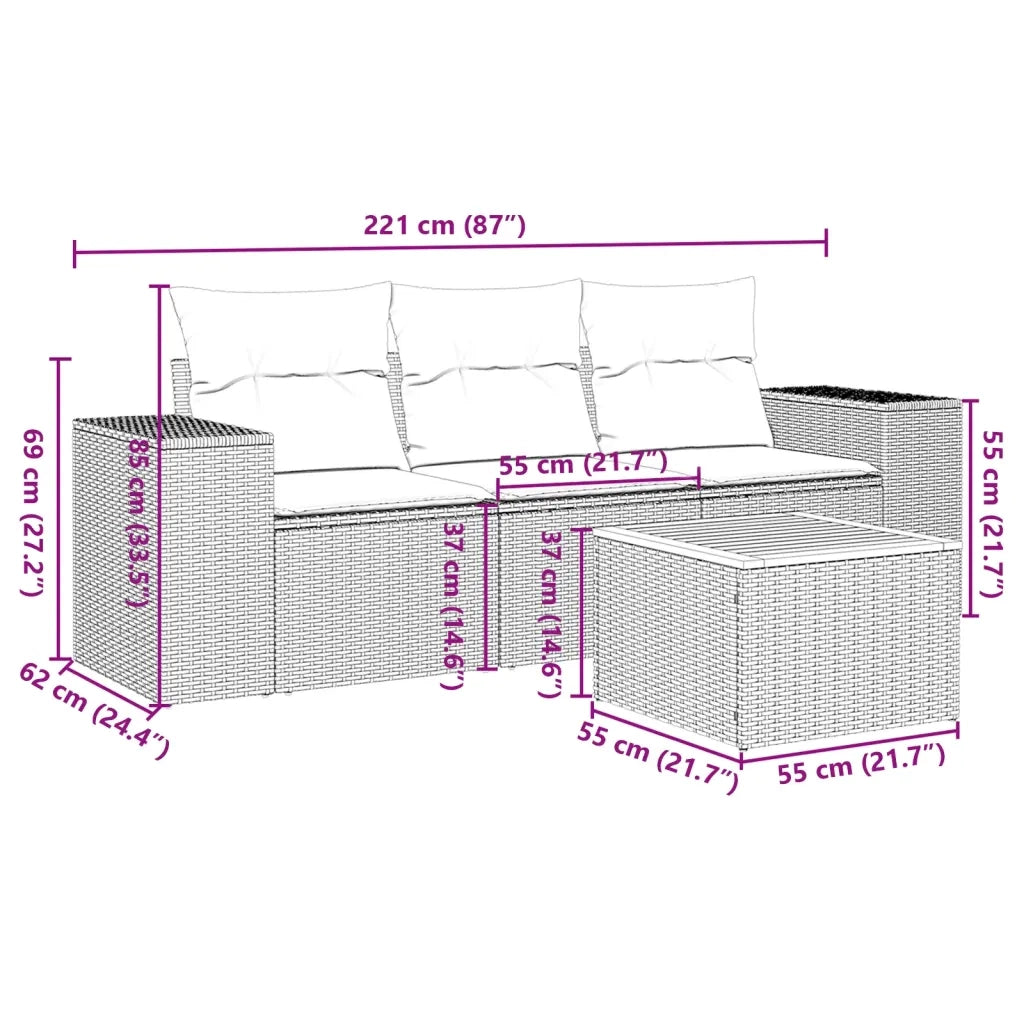 Set Divani da Giardino 4 pz | Set Salotto da Giardino con Cuscini in Polyrattan Grigio