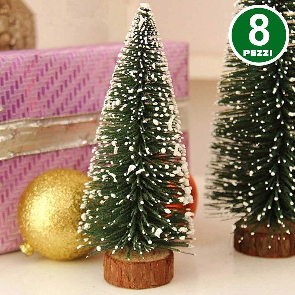 Trade Shop - Set 8 Alberelli Innevati Mini Albero Di Natale 16cm Decorazioni Addobbi Natalizi -