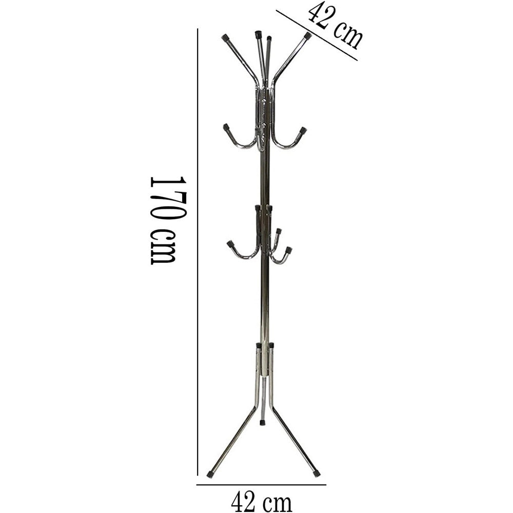 Trade Shop - Appendiabiti Da Terra 170 Cm Attaccapanni 11 Ganci Cromato Piantana Appendi Abiti -