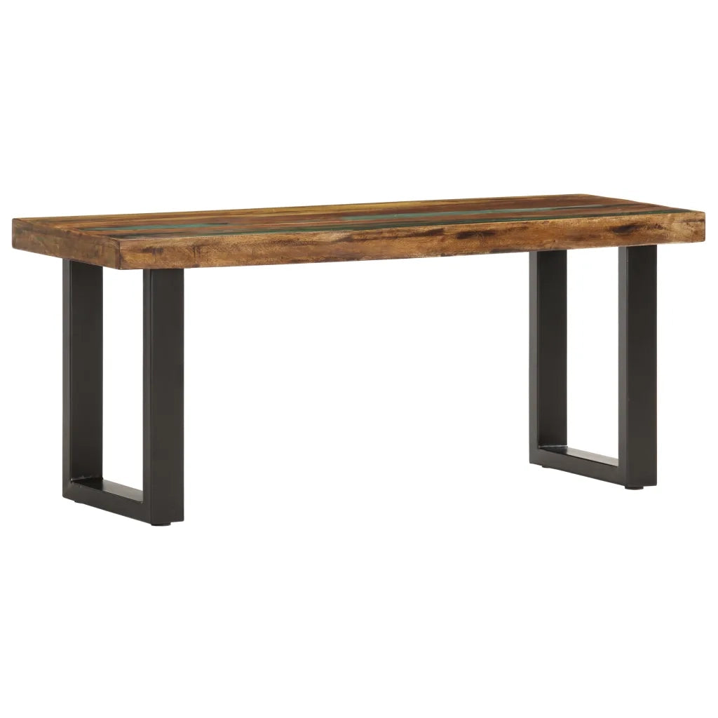 Panca-Sgabello 110 cm in Legno Massello di Recupero e Acciaio