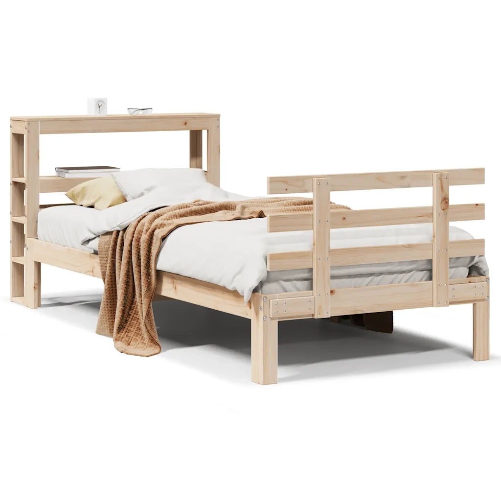 Letto singolo | Letto per adulti | Giroletto con Testiera 75x190 cm in Legno Massello di Pino