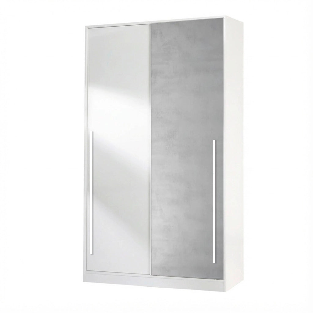 Armadio Guardaroba A Parete Con Ante Scorrevoli Barra Appendiabiti E 4 Ripiani Mobile Stile Scandinavo Per Camera Cameretta 200 x 120 x 50 Cm Colore Bianco E Grigio Cemento