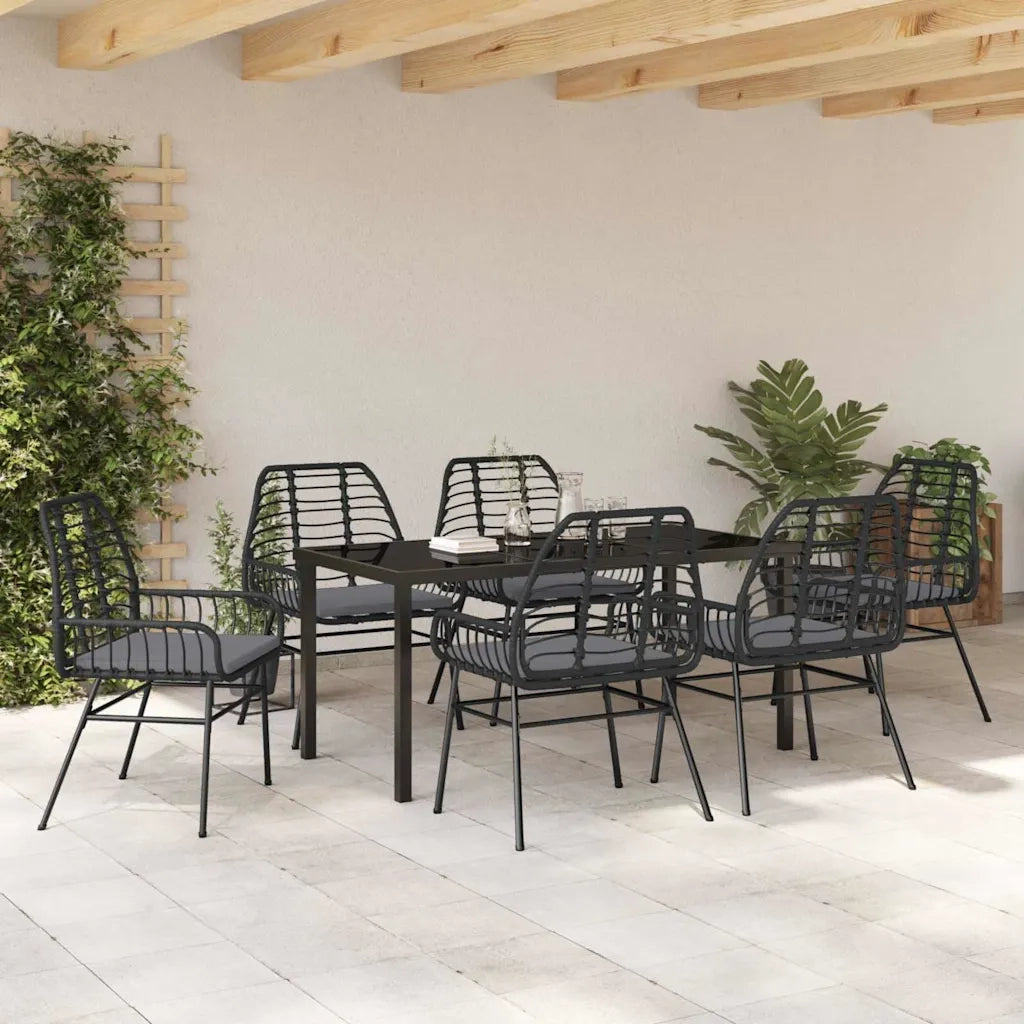 Set da Pranzo per Giardino 7 pcs Nero polyrattan