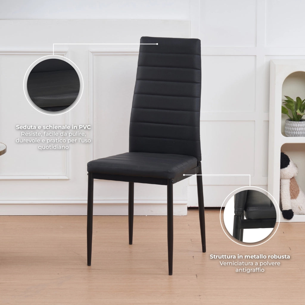 Set Sedie da Pranzo 4 o 6 Pezzi, Sedie Moderne Imbottite per Cucina Soggiorno Sala da Pranzo, Facile Montaggio con Gambe Robuste, Rivestimento in Pelle Sintetica  Nero - 6 Pezzi
