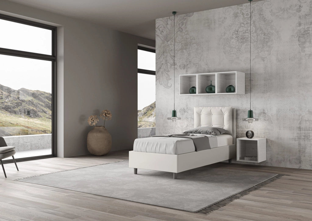 BS COM Letto singolo contenitore imbottito 80x190 similpelle bianco