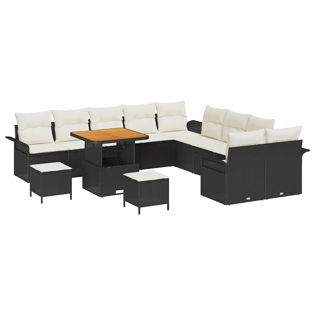 Set Divano da Giardino con cuscino 13 pcs Nero e Crema 3364140
