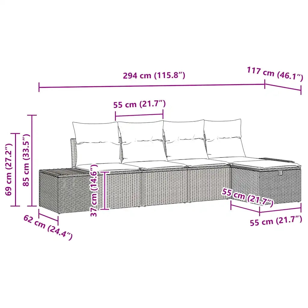 Set Divano da Giardino con cuscino 5 pcs Beige polyrattan 3359359