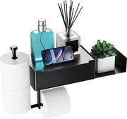 Toilette in legno, senza perforazione, wc-papieriere con box asciugamani umidi, carta igienica in acciaio inossidabile per toilette e bagno, supporto per parete