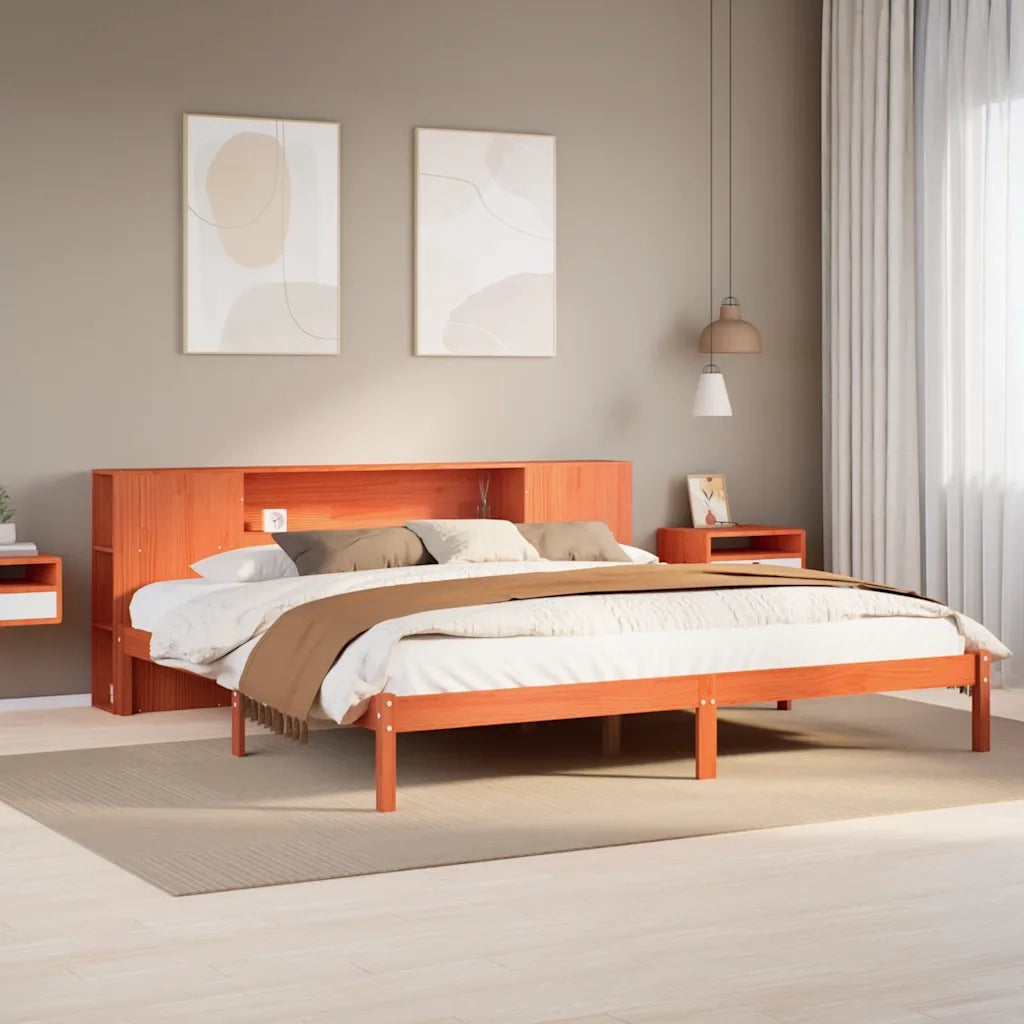 Letto matrimoniale | Letto per adulti | Letto Libreria senza Materasso Marrone Cera 200x200 cm in Pino