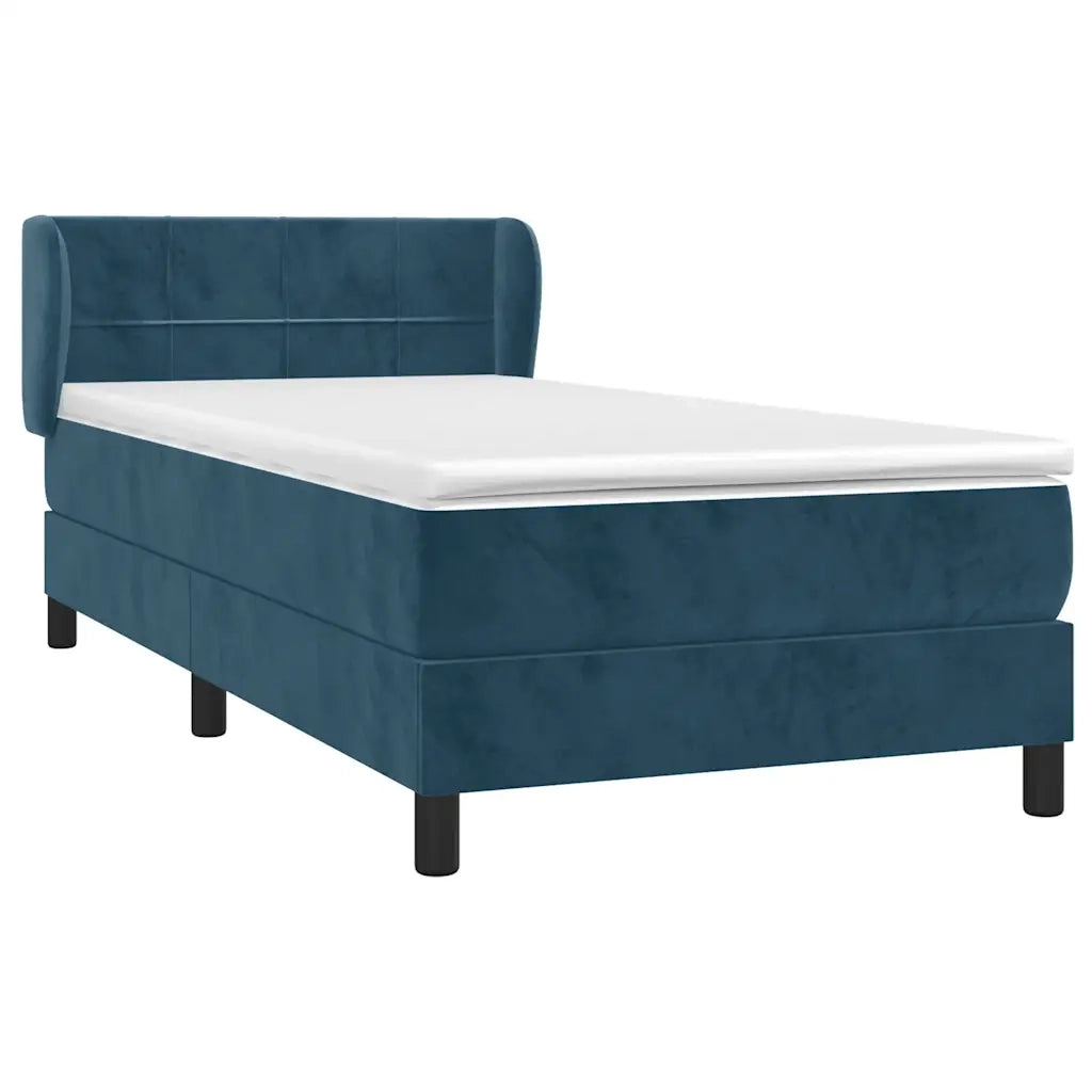 Letto singolo | Letto per adulti | Giroletto a Molle con Materasso Blu Scuro 90x200 cm in Velluto