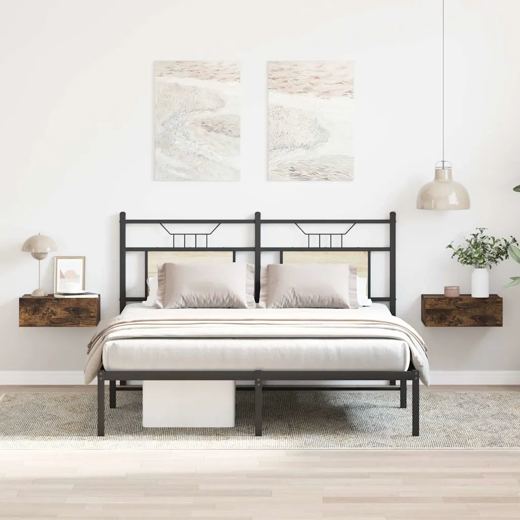 Set di 2 Comodini | Armadio da Notte | Mobiletto da notte Pensili Rovere Fumo 40x30x15 cm Legno Multistrato