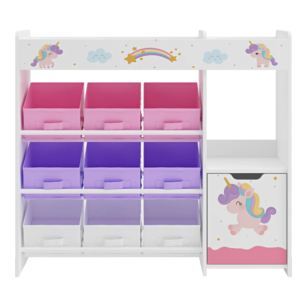 Scaffale dal design senza tempo per soggiorno camera da letto mobiletto per bambini con motivo unicorno 80 x 90 x 30 cm bianco viola rosa 03_0011222