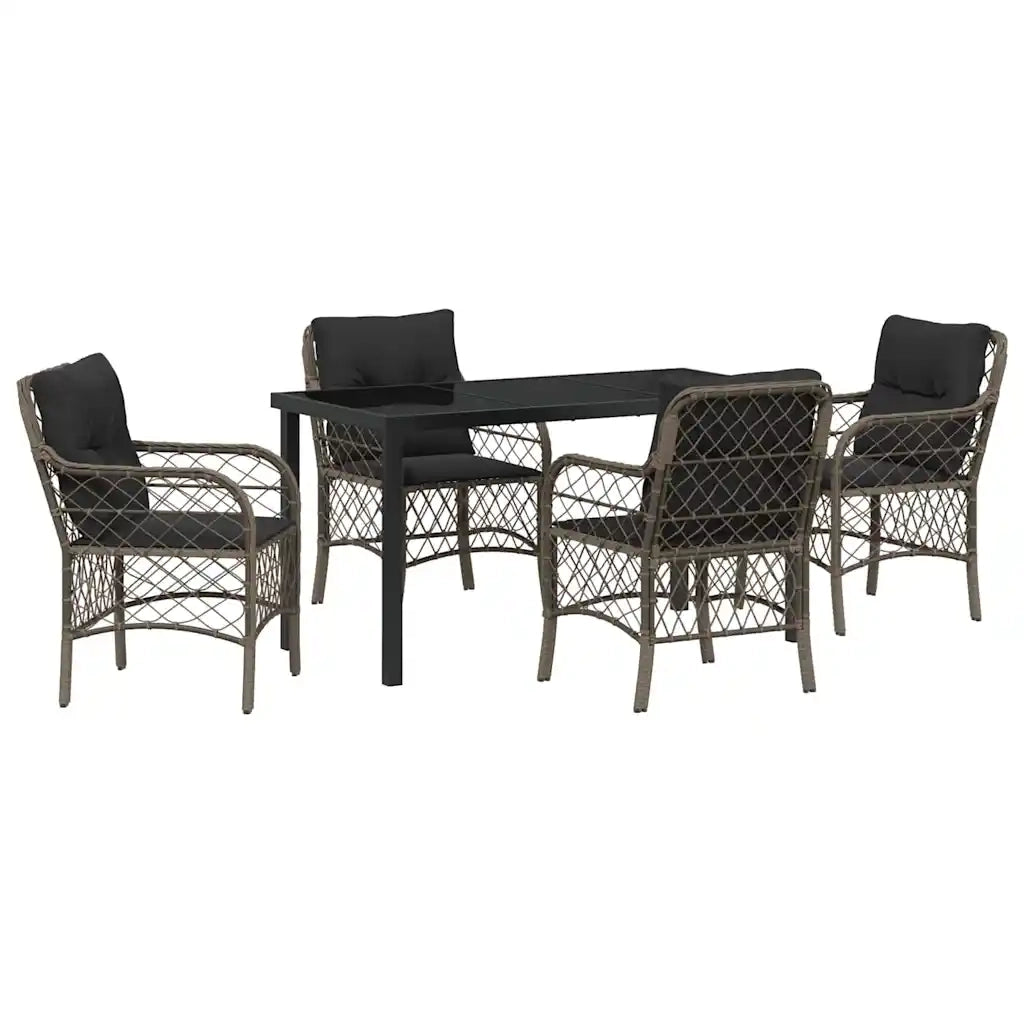 Set da Pranzo per Giardino con cuscino 5 pcs Grigio polyrattan
