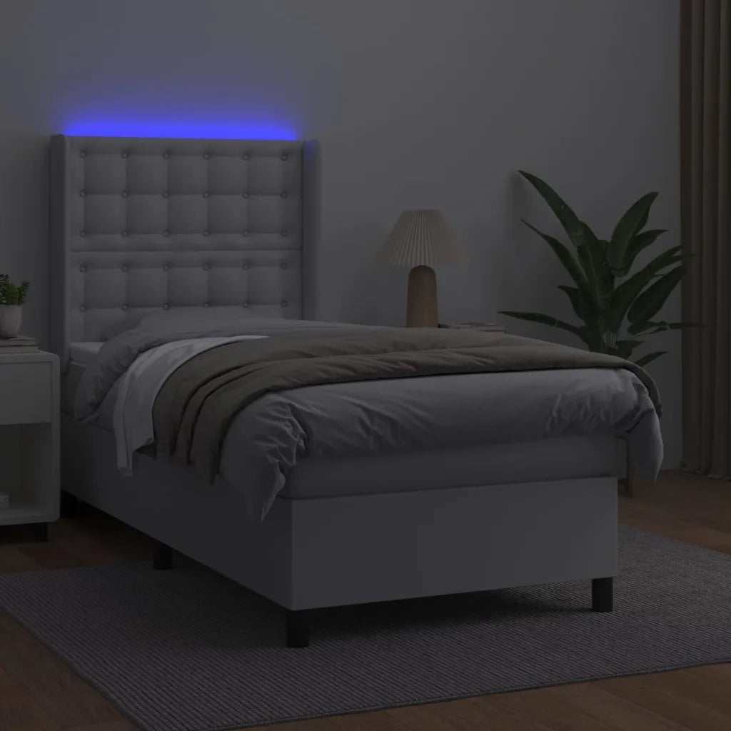 Giroletto Molle con Materasso e LED Bianco 90x190 cm Similpelle