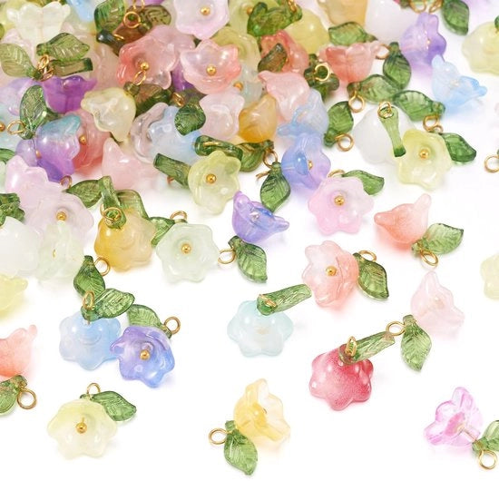 Accessori per decorazione 100 pezzi - Sospensioni in acrilico - Pendenti decorativi - Creazione di gioielli - Leggero - Disegno di fiori di trompeta