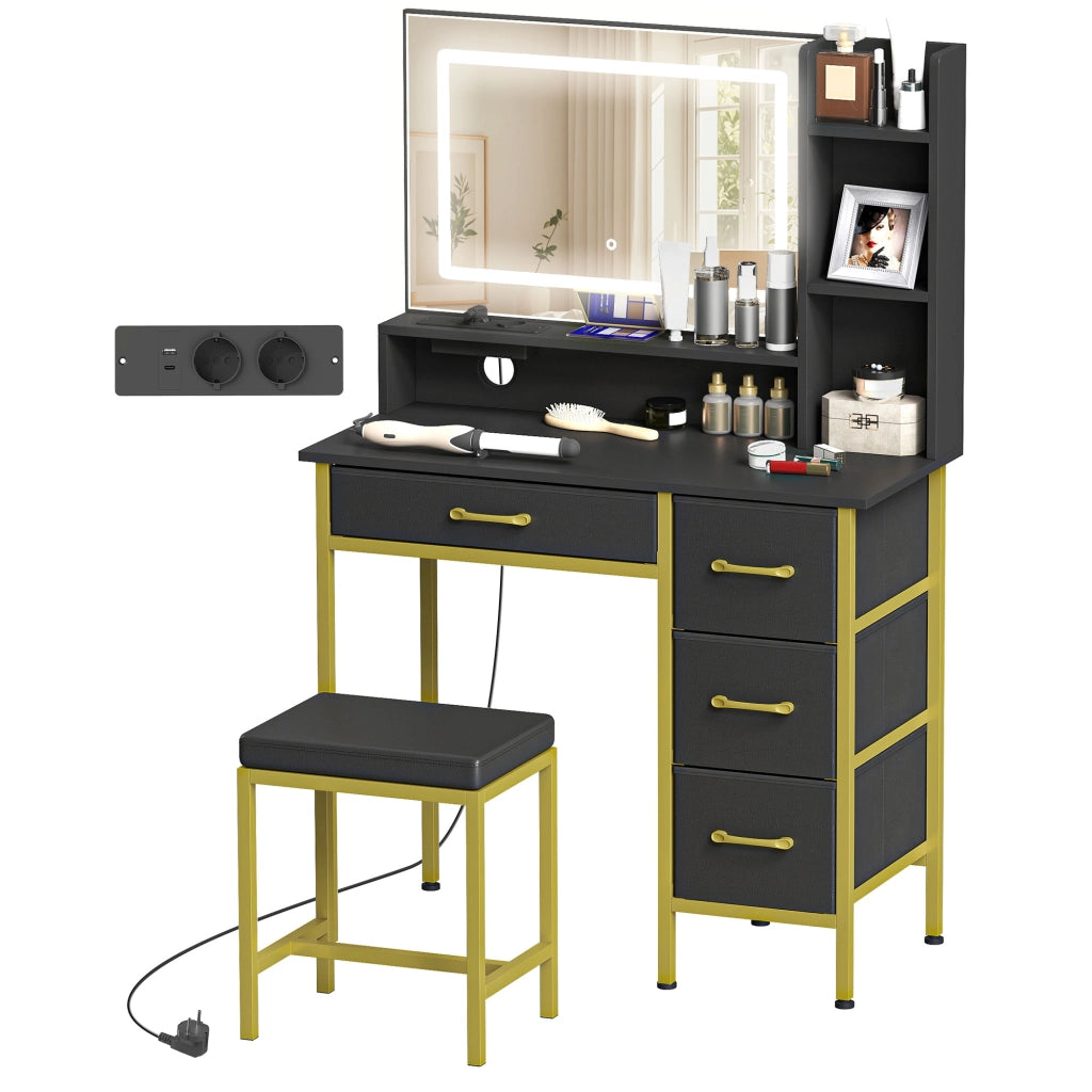 Cassettiera con Specchio e Luci LED ¨C Zephmum ¨C Nero