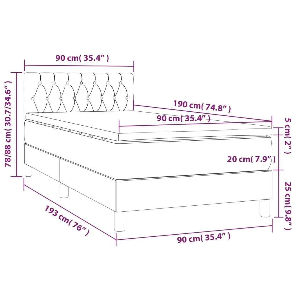 Letto a Molle con Materasso e LED Tortora 90x190 cm in Tessuto 3133361
