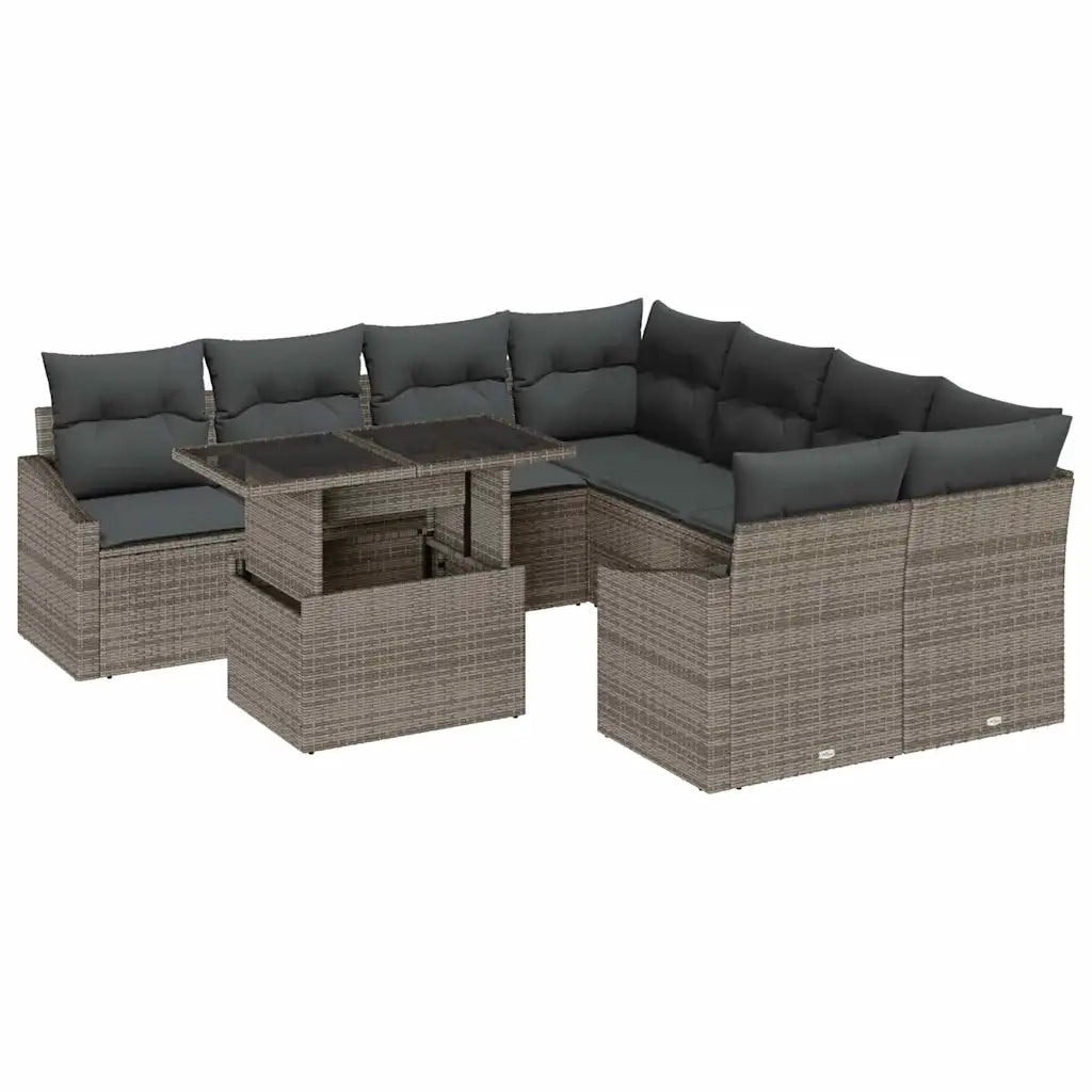Set Divano da Giardino 9 pcs Grigio Poly Rattan 3357712