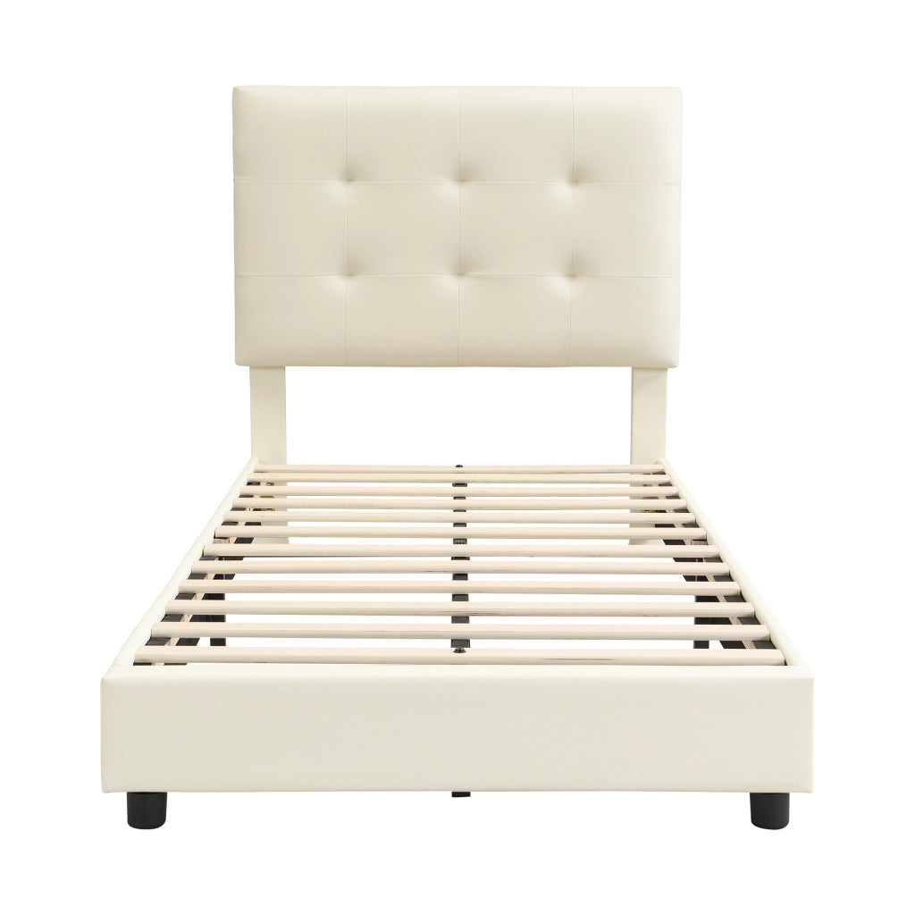 Upholstered Kids Bed;90x200 cm;biscuit-shaped headboard;soft padded edges;beige