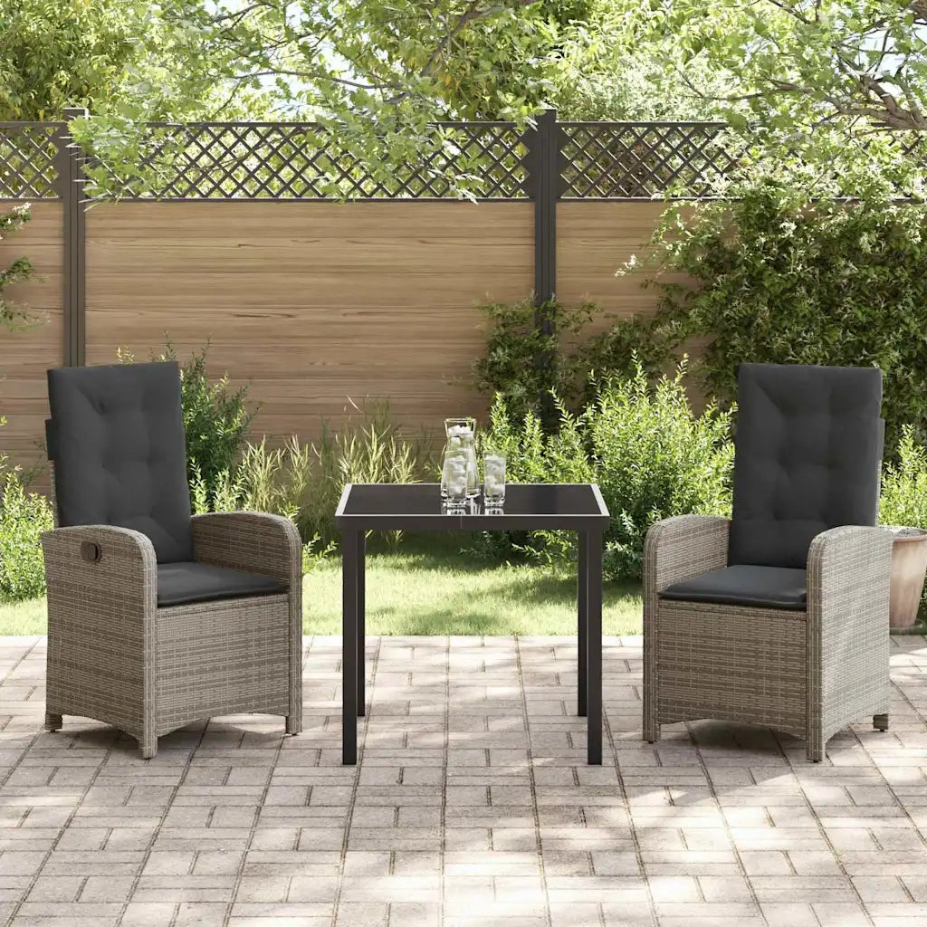 Set da Pranzo per Giardino con cuscino 3 pcs Grigio polyrattan