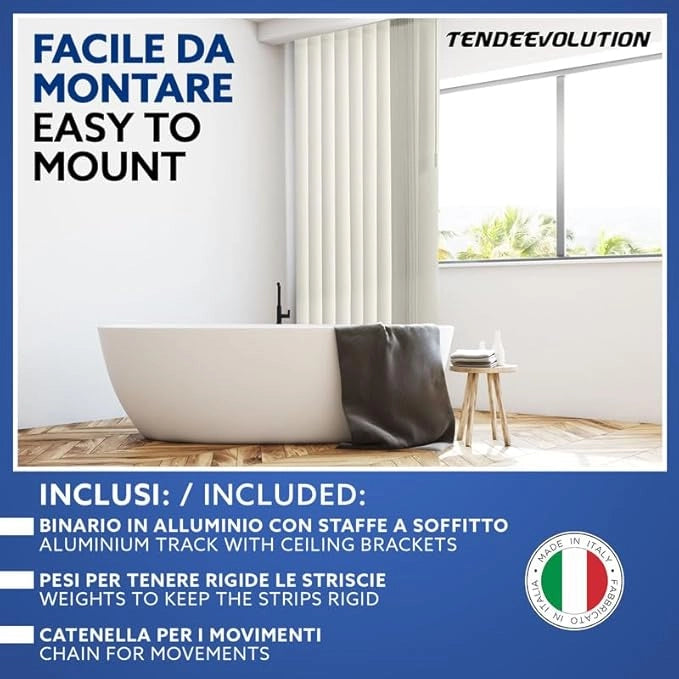 Tenda Verticale Shantung 127mm - Colore Grigio Chiaro 58, Attacco Parete - Larghezza 2m x Altezza 2m - Apertura Destra - Per Casa E Ufficio