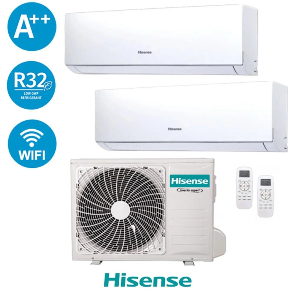 Hisense Climatizzatore Dual 9000BTU+12000BTU Pompa Calore A++/A+ WiFi Hi-Comfort Split Inverter 2AMW42U4RGC
