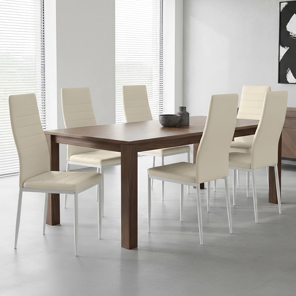 Set Sedie da Pranzo 4 o 6 Pezzi, Sedie Moderne Imbottite per Cucina Soggiorno Sala da Pranzo, Facile Montaggio con Gambe Robuste, Rivestimento in Pelle Sintetica  Beige - 6 Pezzi