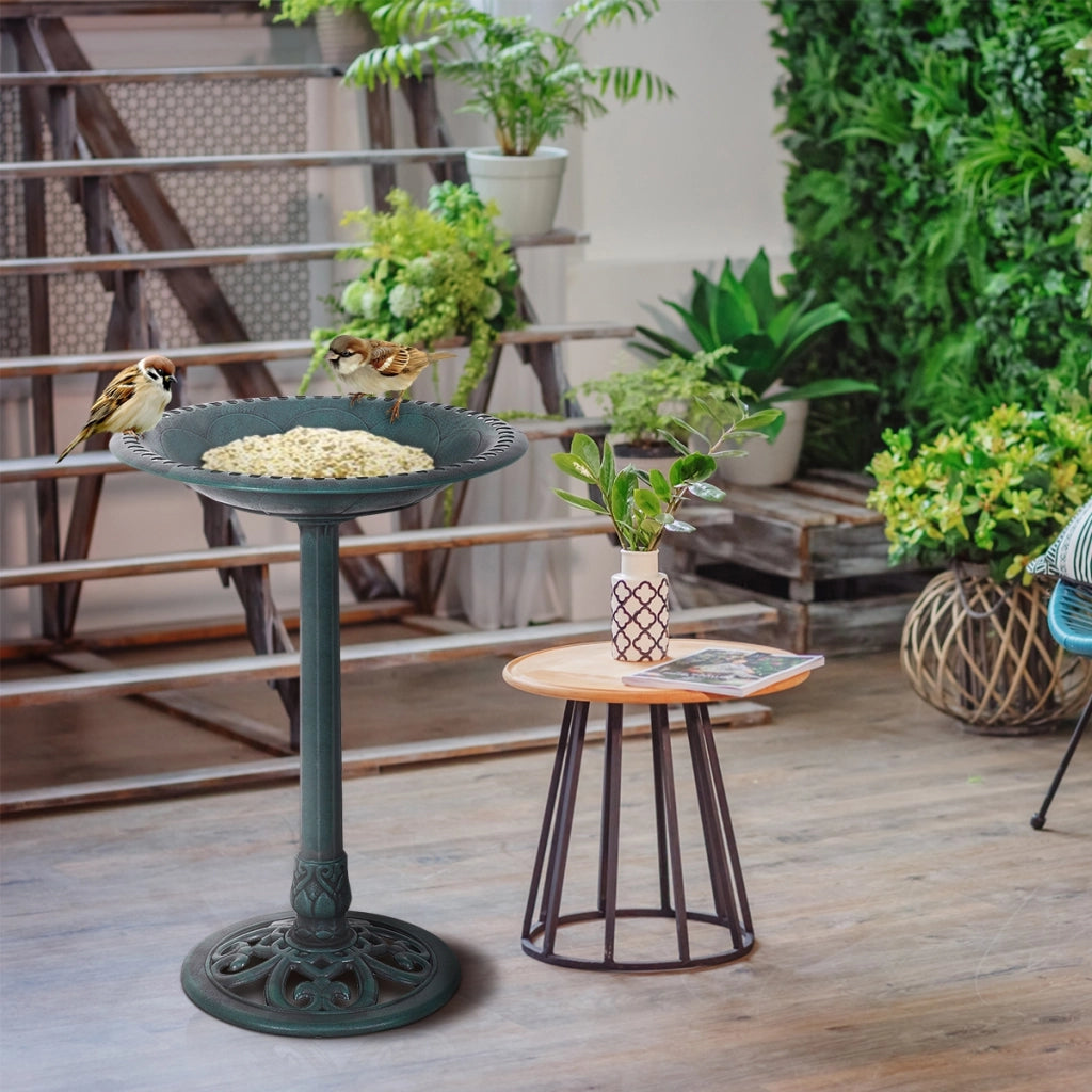 Mangiatoia per uccelli da bagno su piedistallo da giardino ¦µ51x72cm-Vasca per uccelli autoportante da esterno con supporto-Verde