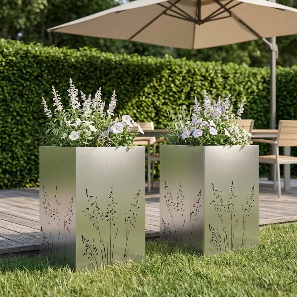 Vaso da giardino 2 pz Argento 50 x 50 x 75 cm Acciaio Inox 8005773