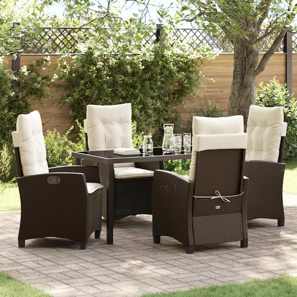 Set da Pranzo per Giardino con cuscino 5 pcs Marrone polyrattan