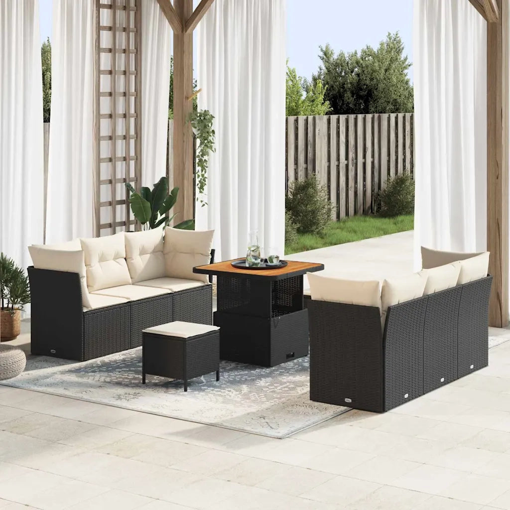 Set Divano da Giardino 9 pcs Nero e Crema polyrattan 3363385