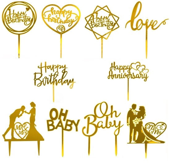 Decorazione per Torte "Auguri di Compleanno" - 10 pezzi