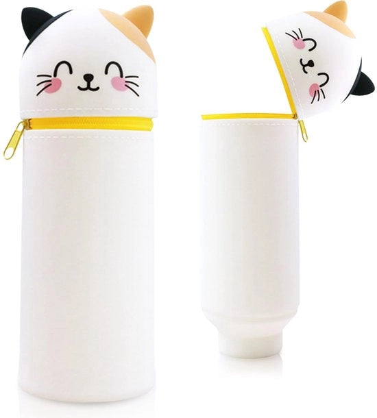 Etui in silicone con tema animale - carino 2-in-1 portasigarette in silicone morbido | Portasigarette e tappo per penne | Portasigarette per scuola, ufficio (gatto felino sorriso)