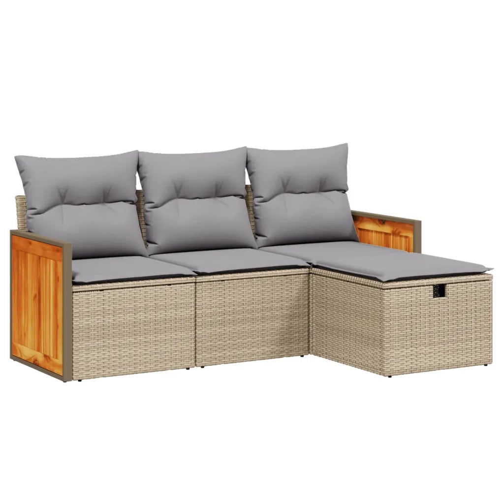 Set Divano da Giardino 4 pz con Cuscini Beige Misto Polyrattan 3265707