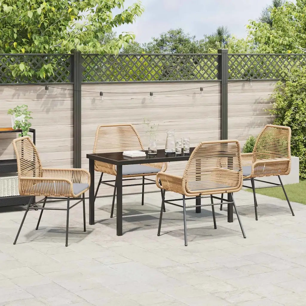 Set da Pranzo per Giardino con cuscino 5 pcs Marrone polyrattan