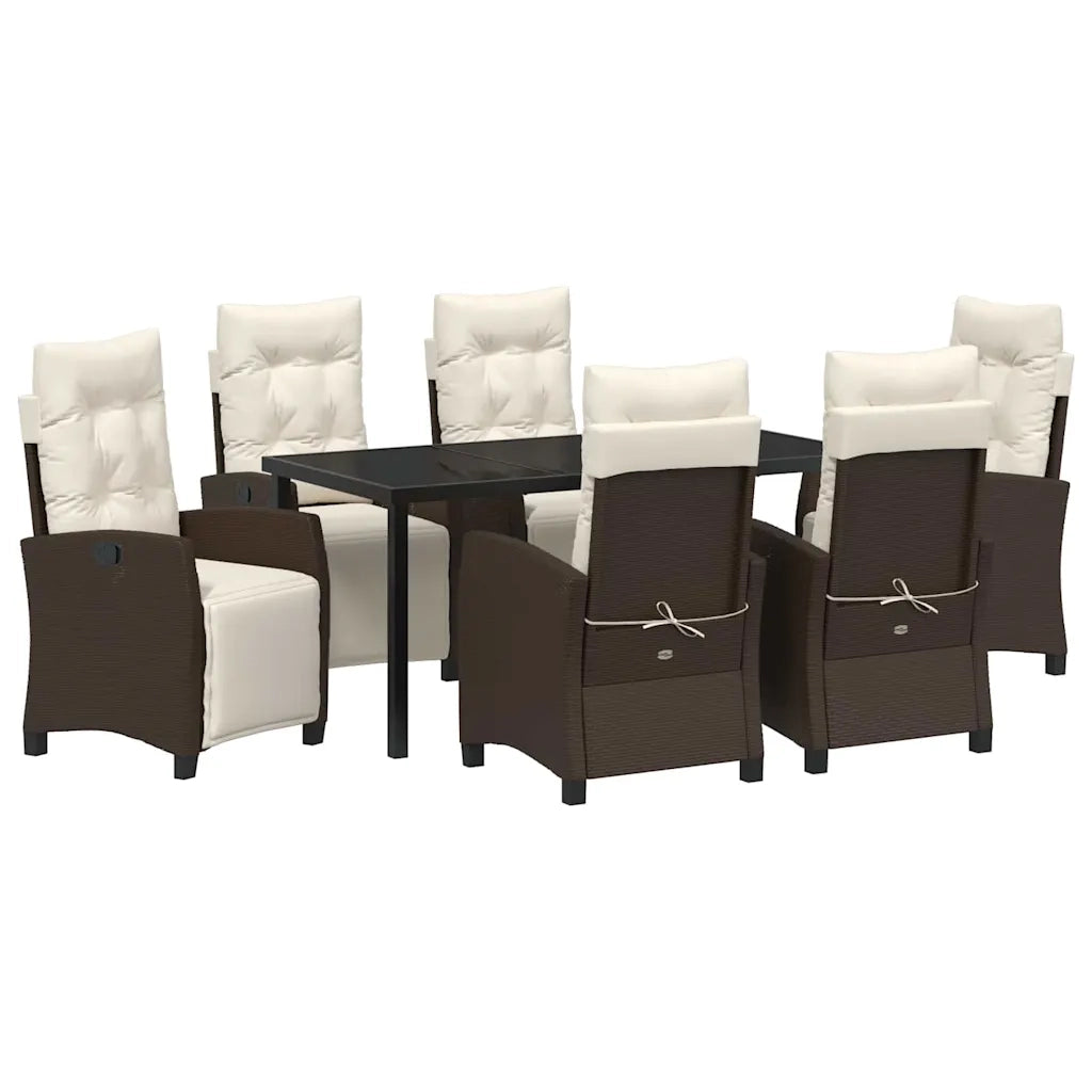 Set da Pranzo per Giardino con cuscino 7 pcs Marrone polyrattan