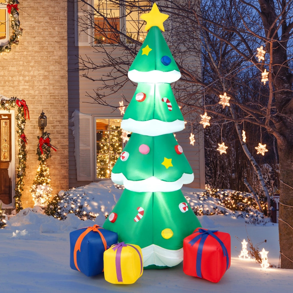 Albero di Natale gonfiabile da 180cm con 3 scatole regalo e luci LED, Decorazione festiva di Natale gonfiabile-Decorazioni natalizie