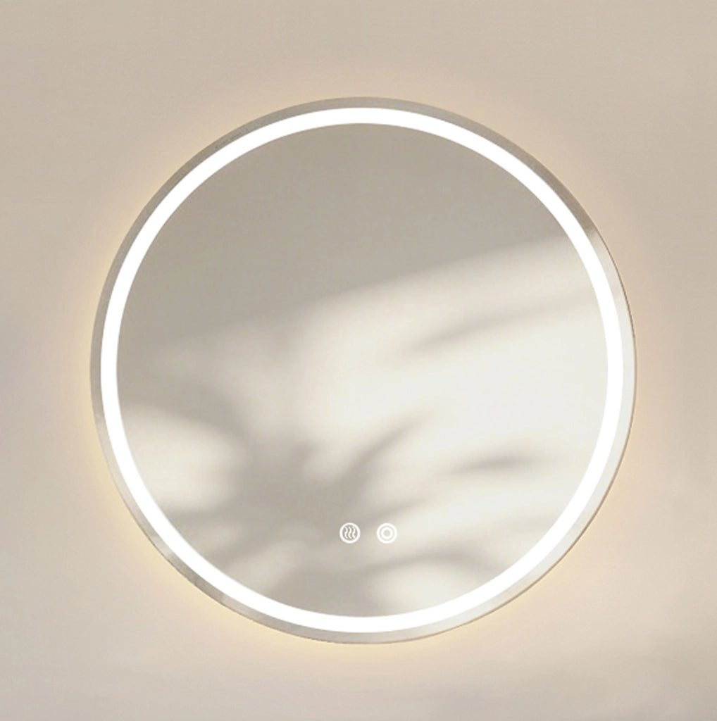 Specchio bagno luminoso rotondo 60x60 cm, vetro argentato antiappannamento, dimmerabile